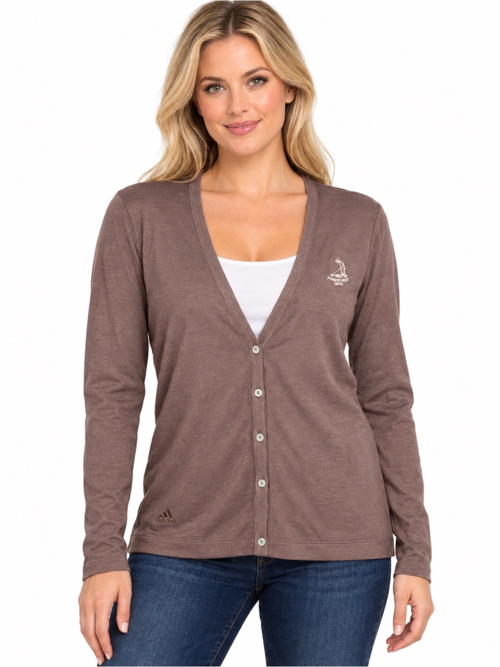 Adidas x Pinehurst NWT Women's V-Neck Button Cardigan Sweater Brown Size Large